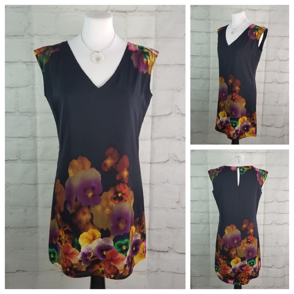 Mexx S Black Floral Sleeveless Midi Shift Dress